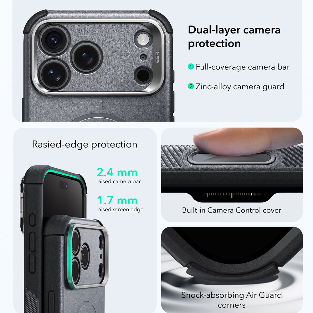 Etui MagSafe do Apple iPhone 18 Pro Max / 17 Pro Max, ESR, Cyber Armor Kickstand, Szary