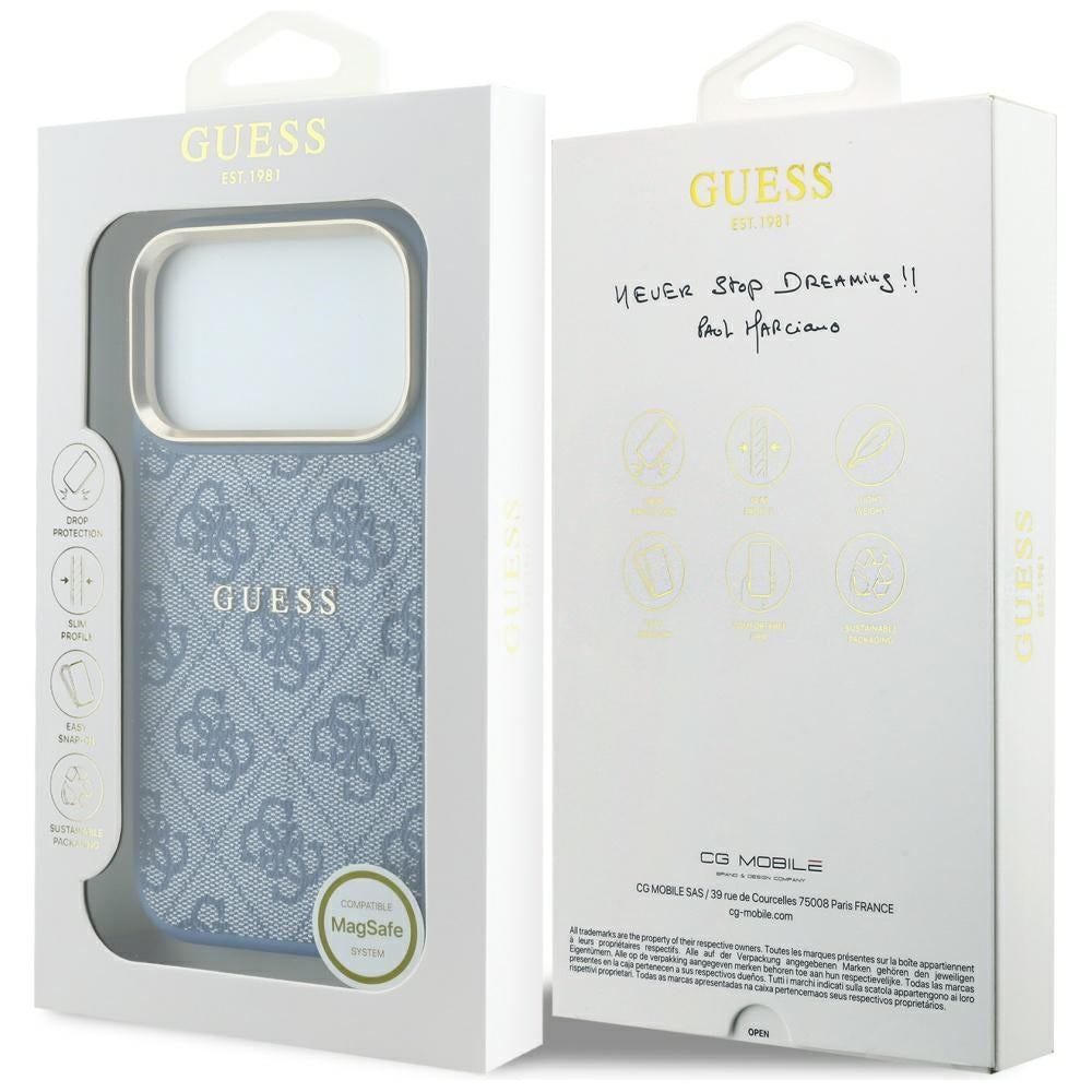 Etui MagSafe do Apple iPhone 18 Pro Max / 17 Pro Max, Guess, 4G Embossed Classic, Niebieskie