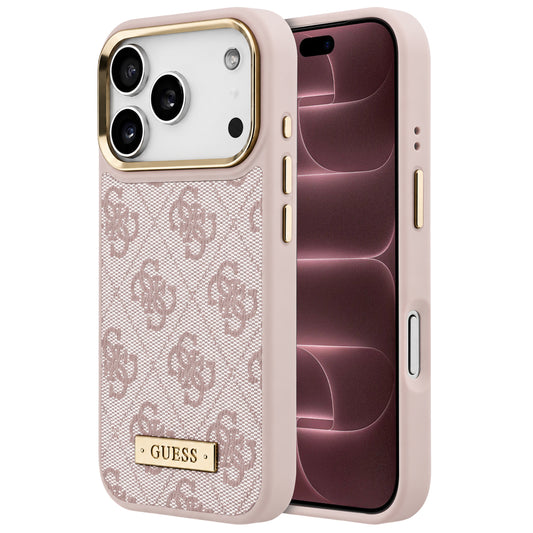 Etui MagSafe do Apple iPhone 18 Pro Max / 17 Pro Max, Guess, 4G Logo Plate, różowy