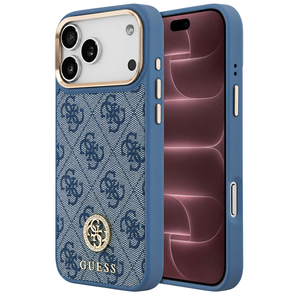 Etui MagSafe do Apple iPhone 18 Pro Max / 17 Pro Max, Guess, 4G Strass Logo, niebieskie