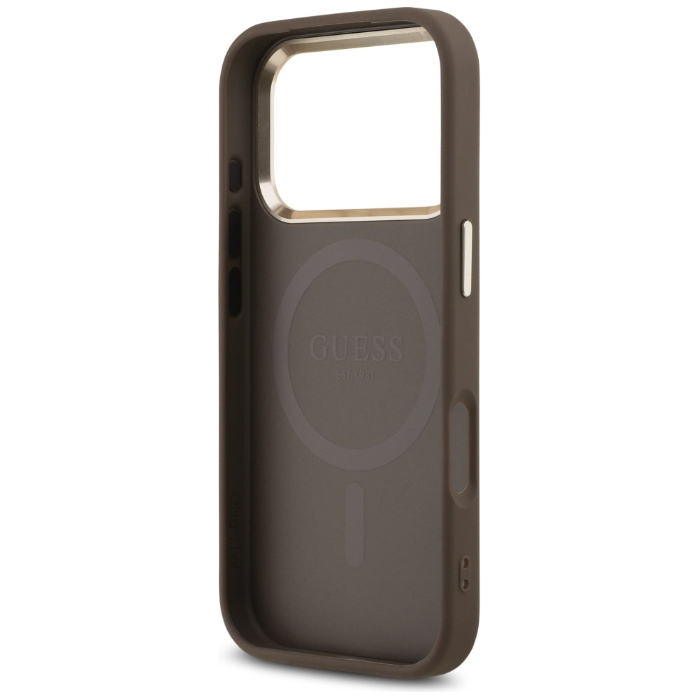 Etui MagSafe do Apple iPhone 18 Pro Max / 17 Pro Max, Guess, 4G Triangle Logo, Brązowe