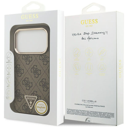 Etui MagSafe do Apple iPhone 18 Pro Max / 17 Pro Max, Guess, 4G Triangle Logo, Brązowe