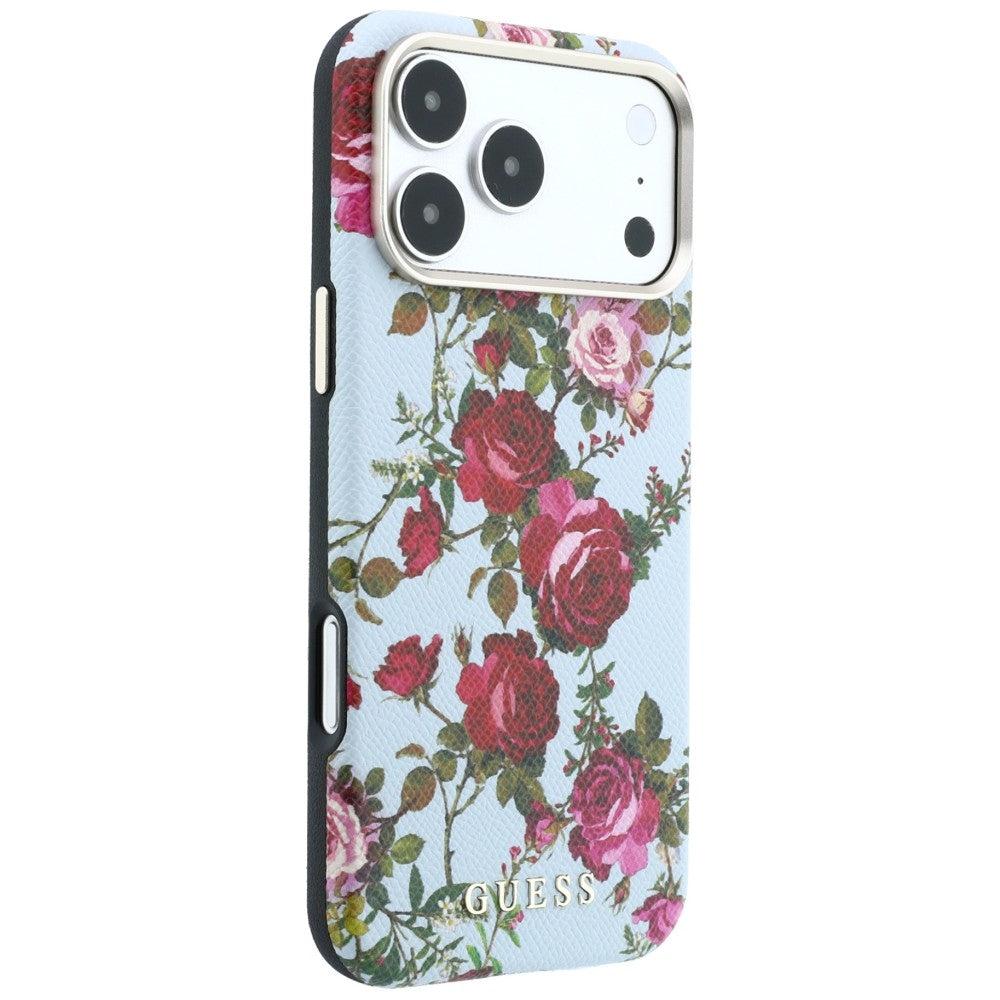 Etui MagSafe do Apple iPhone 18 Pro Max / 17 Pro Max, Guess, Blossom Roses Print, niebieski