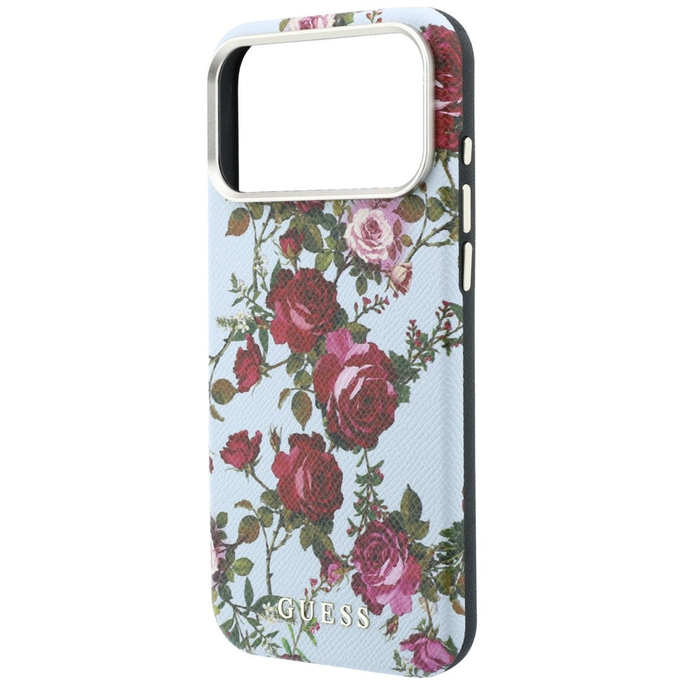 Etui MagSafe do Apple iPhone 18 Pro Max / 17 Pro Max, Guess, Blossom Roses Print, niebieski