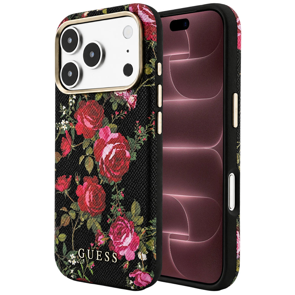 Etui MagSafe do Apple iPhone 18 Pro Max / 17 Pro Max, Guess, Blossom Roses Print, czarne