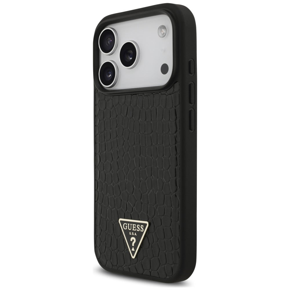 Etui MagSafe do Apple iPhone 18 Pro Max / 17 Pro Max, Guess, Croco Triangle Logo, czarne