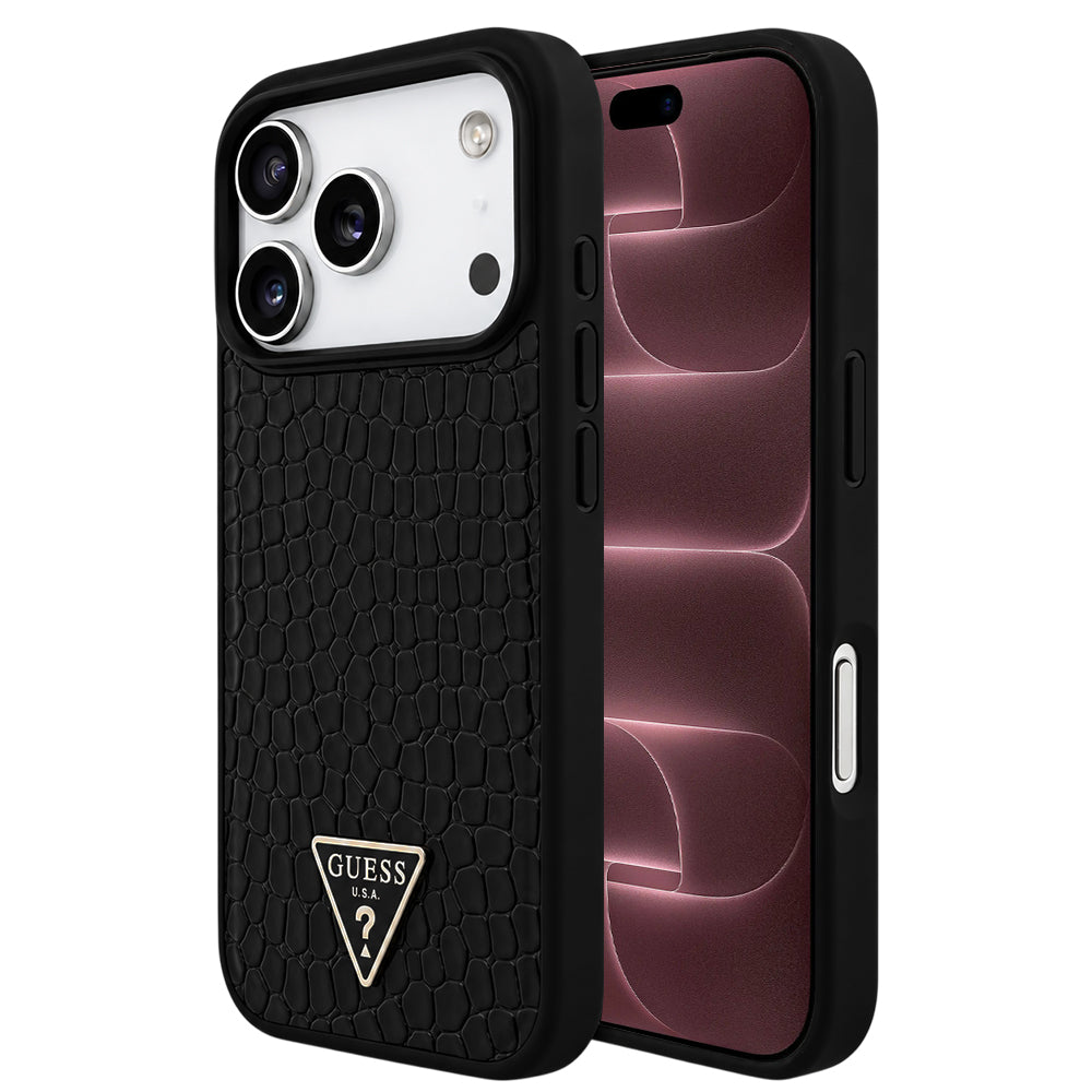 Etui MagSafe do Apple iPhone 18 Pro Max / 17 Pro Max, Guess, Croco Triangle Logo, czarne