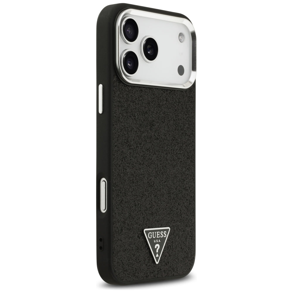 Etui MagSafe do Apple iPhone 18 Pro Max / 17 Pro Max, Guess, Logo Trójkąt z Brokatem, Czarna