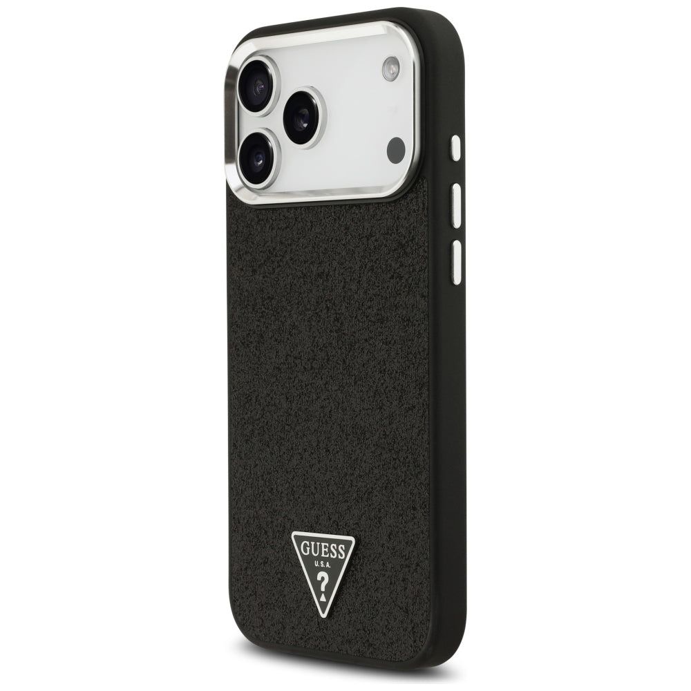 Etui MagSafe do Apple iPhone 18 Pro Max / 17 Pro Max, Guess, Logo Trójkąt z Brokatem, Czarna