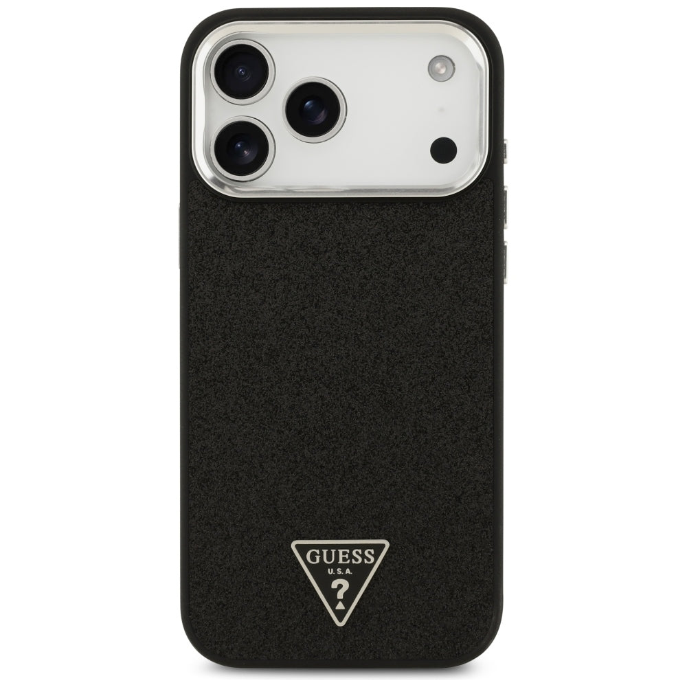 Etui MagSafe do Apple iPhone 18 Pro Max / 17 Pro Max, Guess, Logo Trójkąt z Brokatem, Czarna