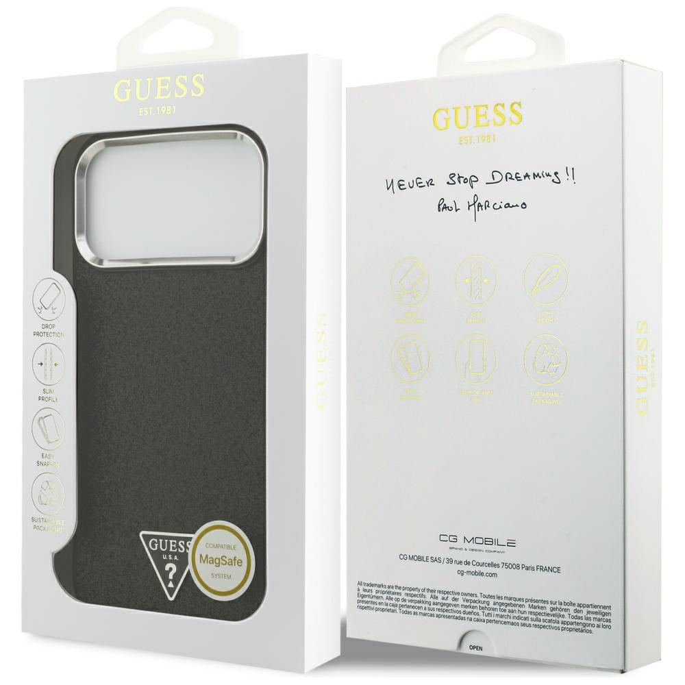 Etui MagSafe do Apple iPhone 18 Pro Max / 17 Pro Max, Guess, Logo Trójkąt z Brokatem, Czarna