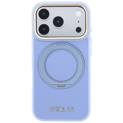 Etui MagSafe do Apple iPhone 18 Pro Max / 17 Pro Max, Guess, Grained Ring Stand 360 Classic, błękitny
