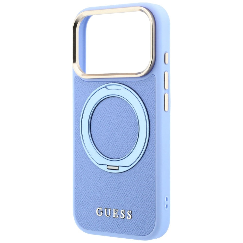 Etui MagSafe do Apple iPhone 18 Pro Max / 17 Pro Max, Guess, Grained Ring Stand 360 Classic, błękitny