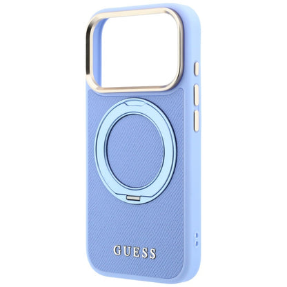 Etui MagSafe do Apple iPhone 18 Pro Max / 17 Pro Max, Guess, Grained Ring Stand 360 Classic, błękitny
