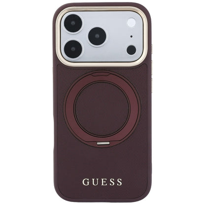 Etui MagSafe do Apple iPhone 18 Pro Max / 17 Pro Max, Guess, Grained Ring Stand 360 Classic, Wiśniowy