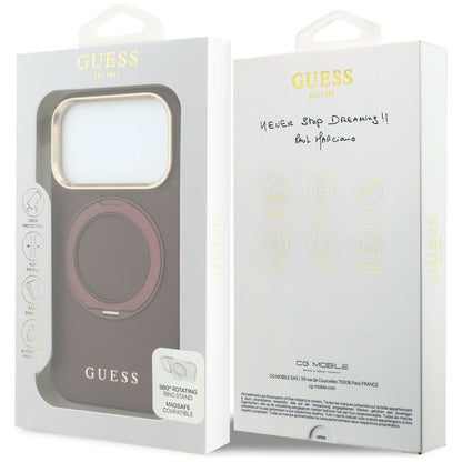 Etui MagSafe do Apple iPhone 18 Pro Max / 17 Pro Max, Guess, Grained Ring Stand 360 Classic, Wiśniowy