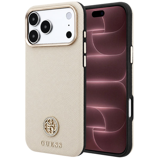 MagSafe Case for Apple iPhone 18 Pro Max / 17 Pro Max, Guess, Grained Round Strass Logo, Beige