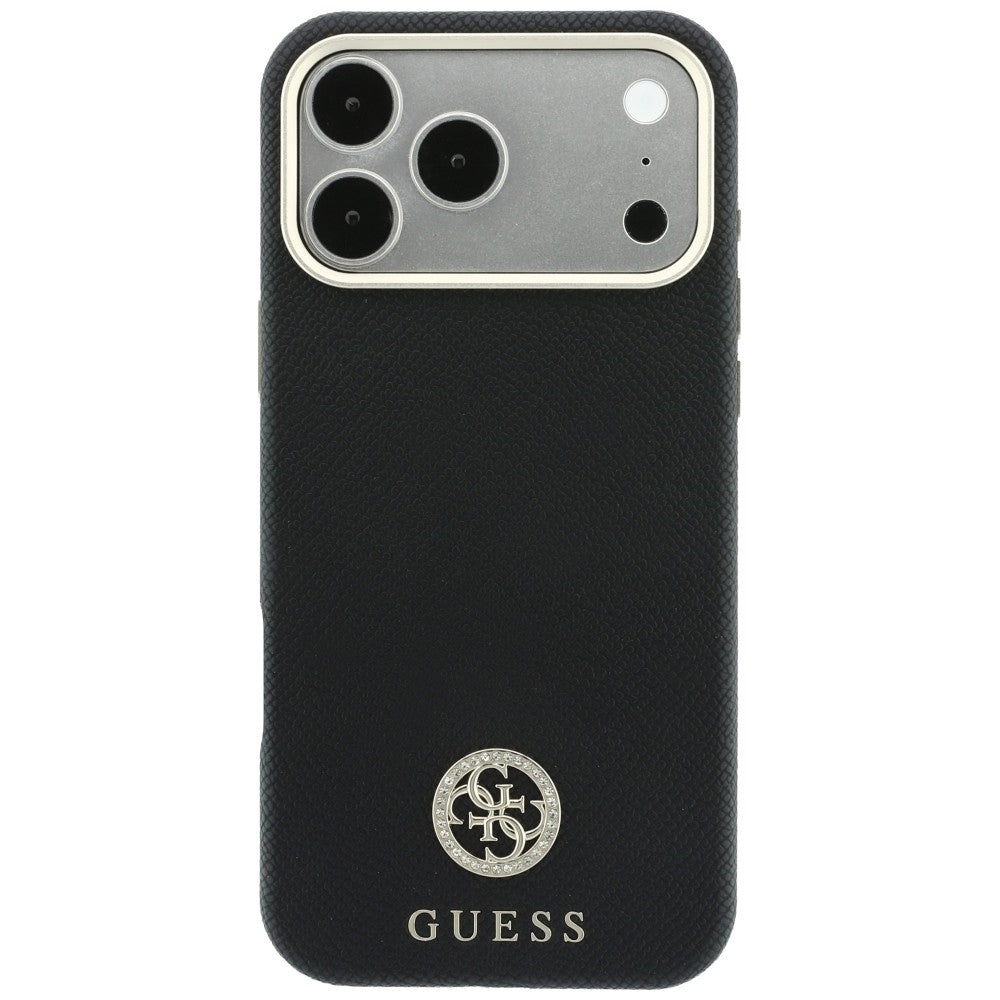 Etui MagSafe do Apple iPhone 18 Pro Max / 17 Pro Max, Guess, z ziarnistym okrągłym logo z kryształkami, czarne