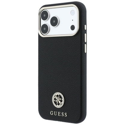 Etui MagSafe do Apple iPhone 18 Pro Max / 17 Pro Max, Guess, z ziarnistym okrągłym logo z kryształkami, czarne