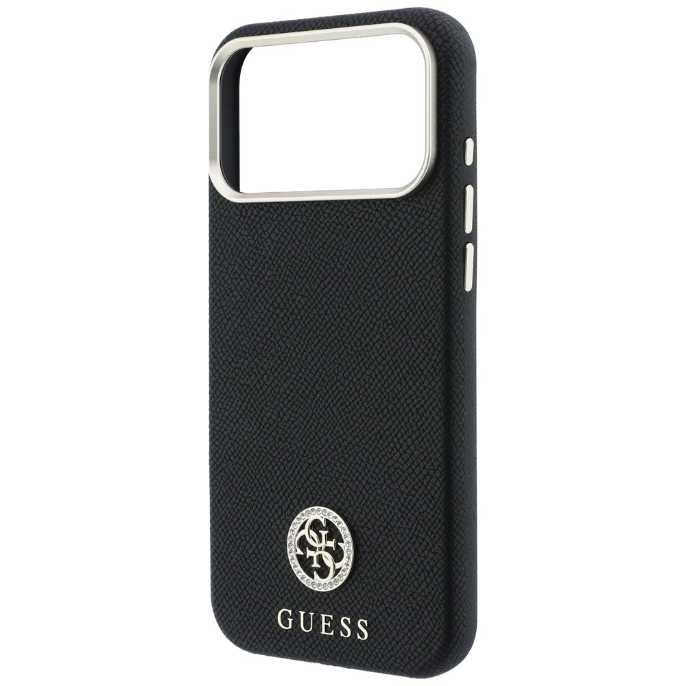 Etui MagSafe do Apple iPhone 18 Pro Max / 17 Pro Max, Guess, z ziarnistym okrągłym logo z kryształkami, czarne
