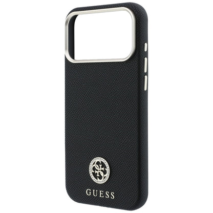Etui MagSafe do Apple iPhone 18 Pro Max / 17 Pro Max, Guess, z ziarnistym okrągłym logo z kryształkami, czarne