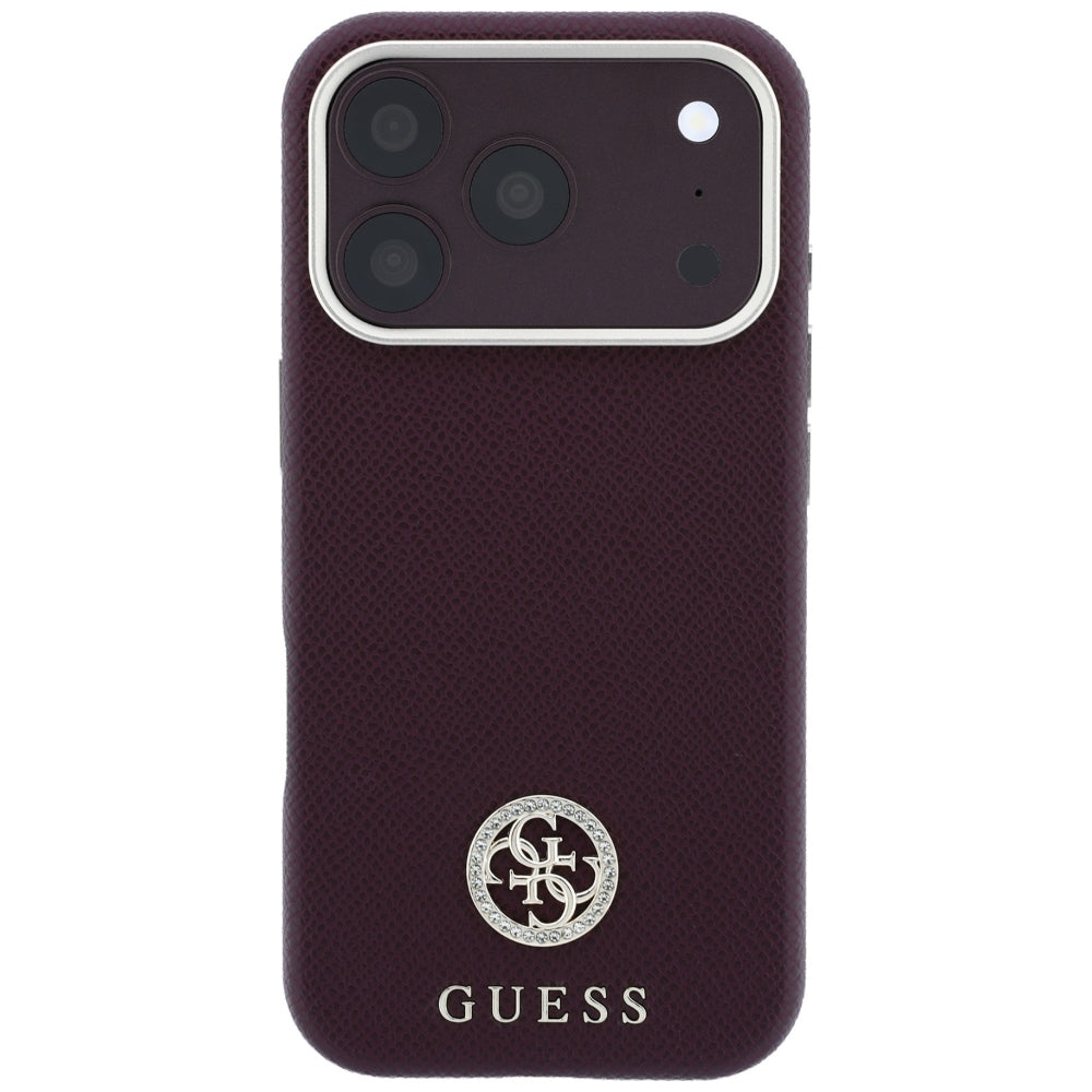 Etui MagSafe do Apple iPhone 18 Pro Max / 17 Pro Max, Guess, Ziarno Logo z okrągłymi kryształkami, Wiśniowy