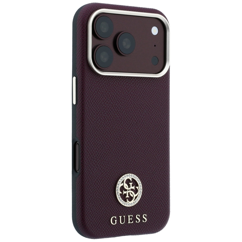Etui MagSafe do Apple iPhone 18 Pro Max / 17 Pro Max, Guess, Ziarno Logo z okrągłymi kryształkami, Wiśniowy