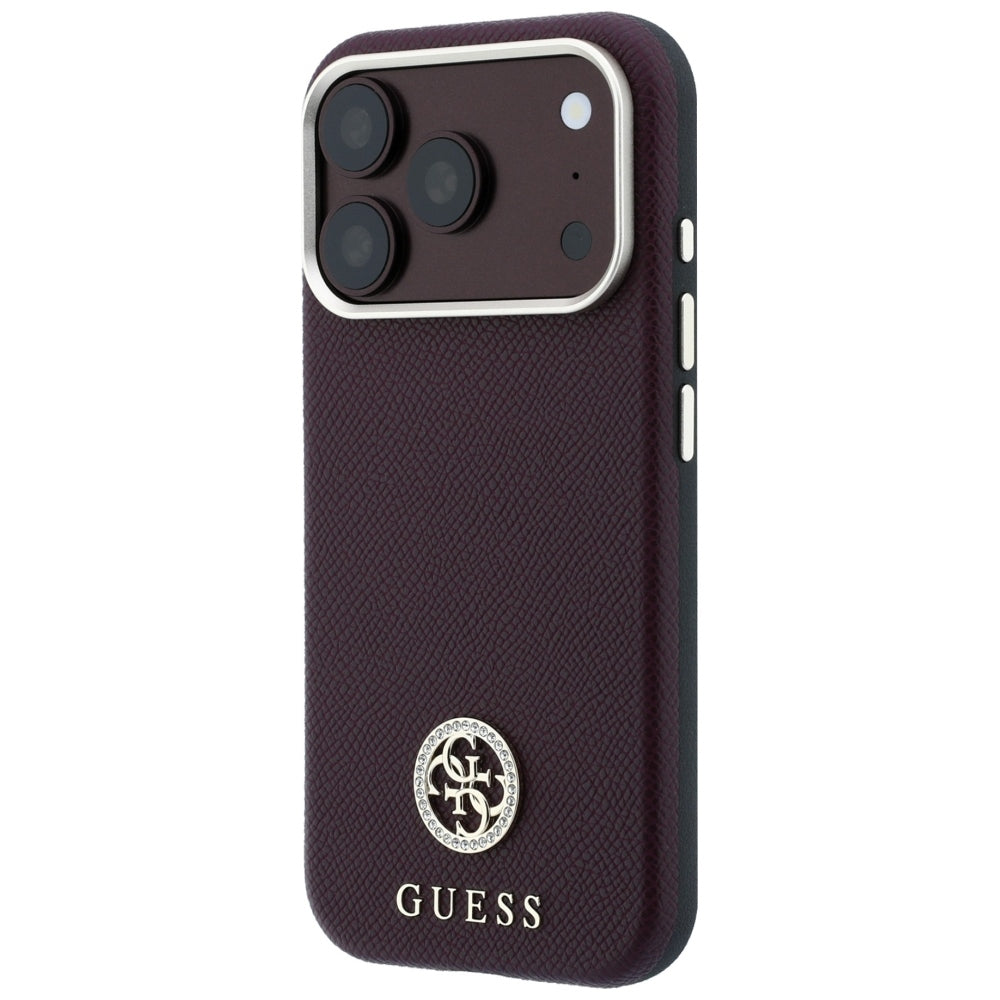 Etui MagSafe do Apple iPhone 18 Pro Max / 17 Pro Max, Guess, Ziarno Logo z okrągłymi kryształkami, Wiśniowy