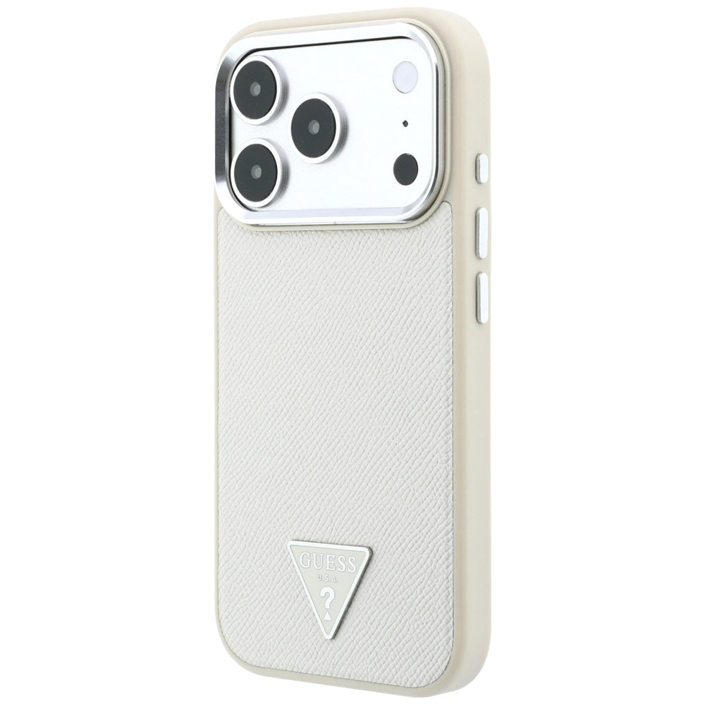 Etui MagSafe do Apple iPhone 18 Pro Max / 17 Pro Max, Guess, Logo Trójkątne z Teksturą, Beżowe