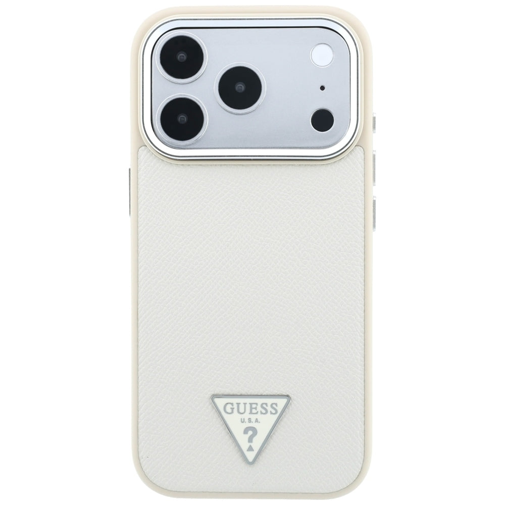 Etui MagSafe do Apple iPhone 18 Pro Max / 17 Pro Max, Guess, Logo Trójkątne z Teksturą, Beżowe
