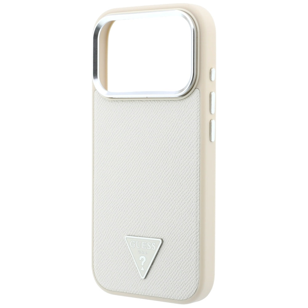 Etui MagSafe do Apple iPhone 18 Pro Max / 17 Pro Max, Guess, Logo Trójkątne z Teksturą, Beżowe