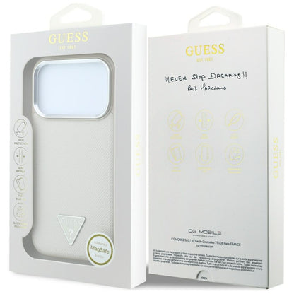 Etui MagSafe do Apple iPhone 18 Pro Max / 17 Pro Max, Guess, Logo Trójkątne z Teksturą, Beżowe