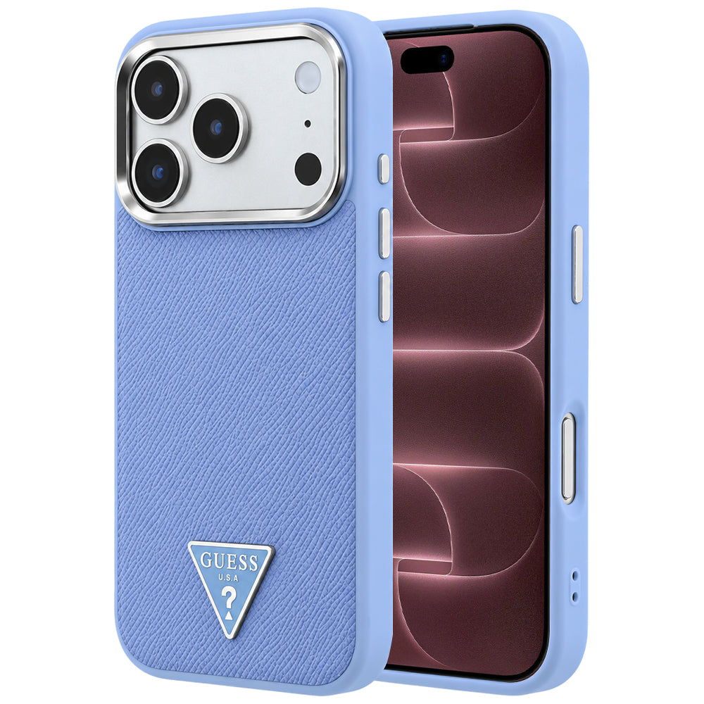 Etui MagSafe do Apple iPhone 18 Pro Max / 17 Pro Max, Guess, Logo Trójkąt Ziarnisty, Bleu