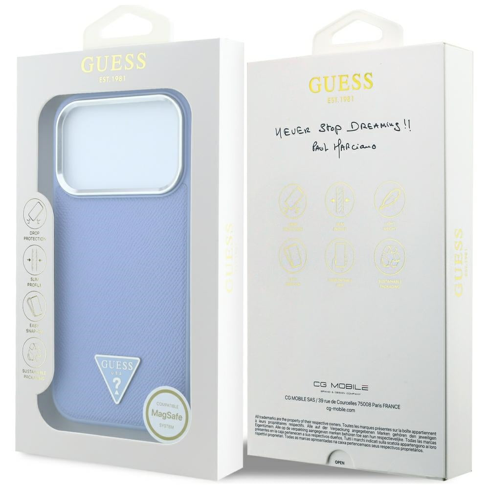 Etui MagSafe do Apple iPhone 18 Pro Max / 17 Pro Max, Guess, Logo Trójkąt Ziarnisty, Bleu