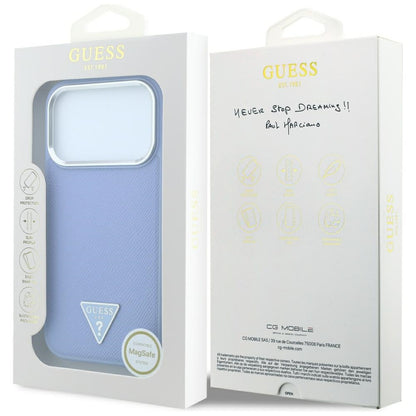 Etui MagSafe do Apple iPhone 18 Pro Max / 17 Pro Max, Guess, Logo Trójkąt Ziarnisty, Bleu