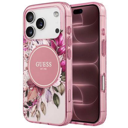 Etui MagSafe do Apple iPhone 18 Pro Max / 17 Pro Max, Guess, IML Flower & Tonal Circle, różowy