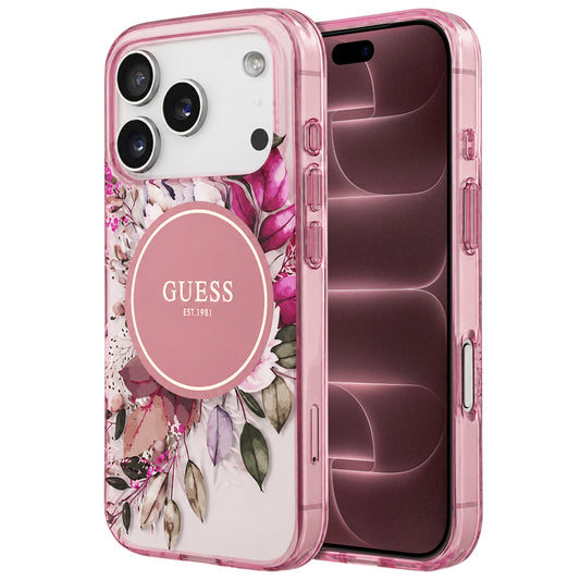 Etui MagSafe do Apple iPhone 18 Pro Max / 17 Pro Max, Guess, IML Flower & Tonal Circle, różowy
