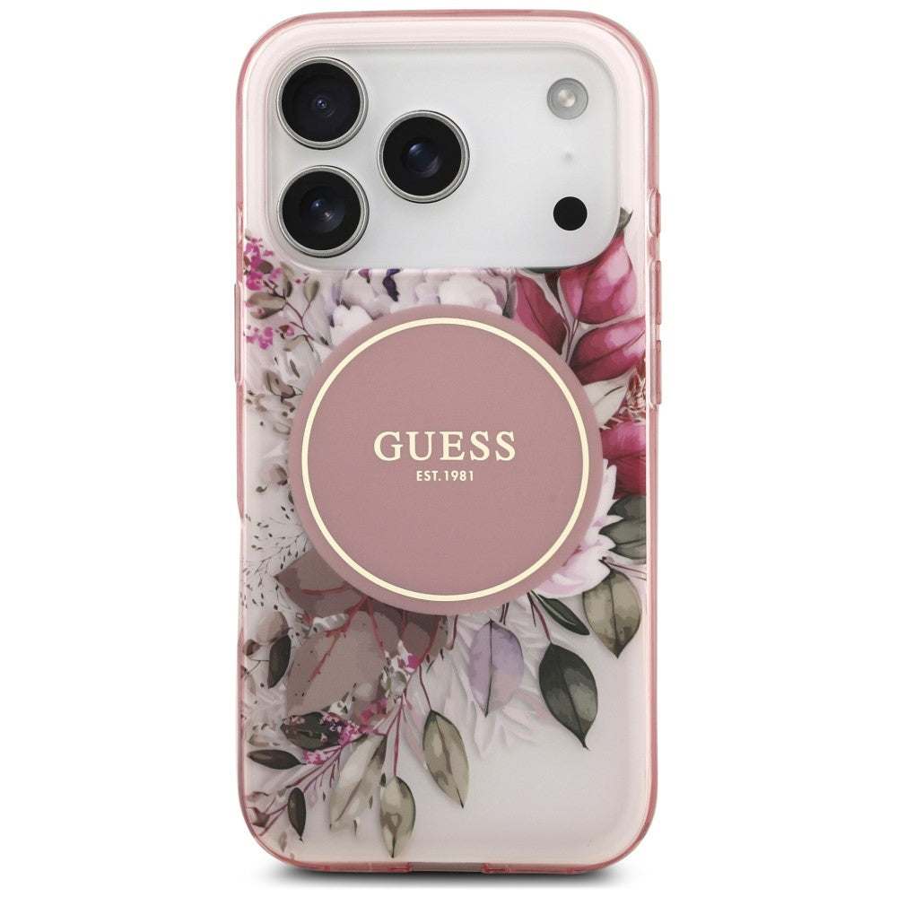 Etui MagSafe do Apple iPhone 18 Pro Max / 17 Pro Max, Guess, IML Flower & Tonal Circle, różowy