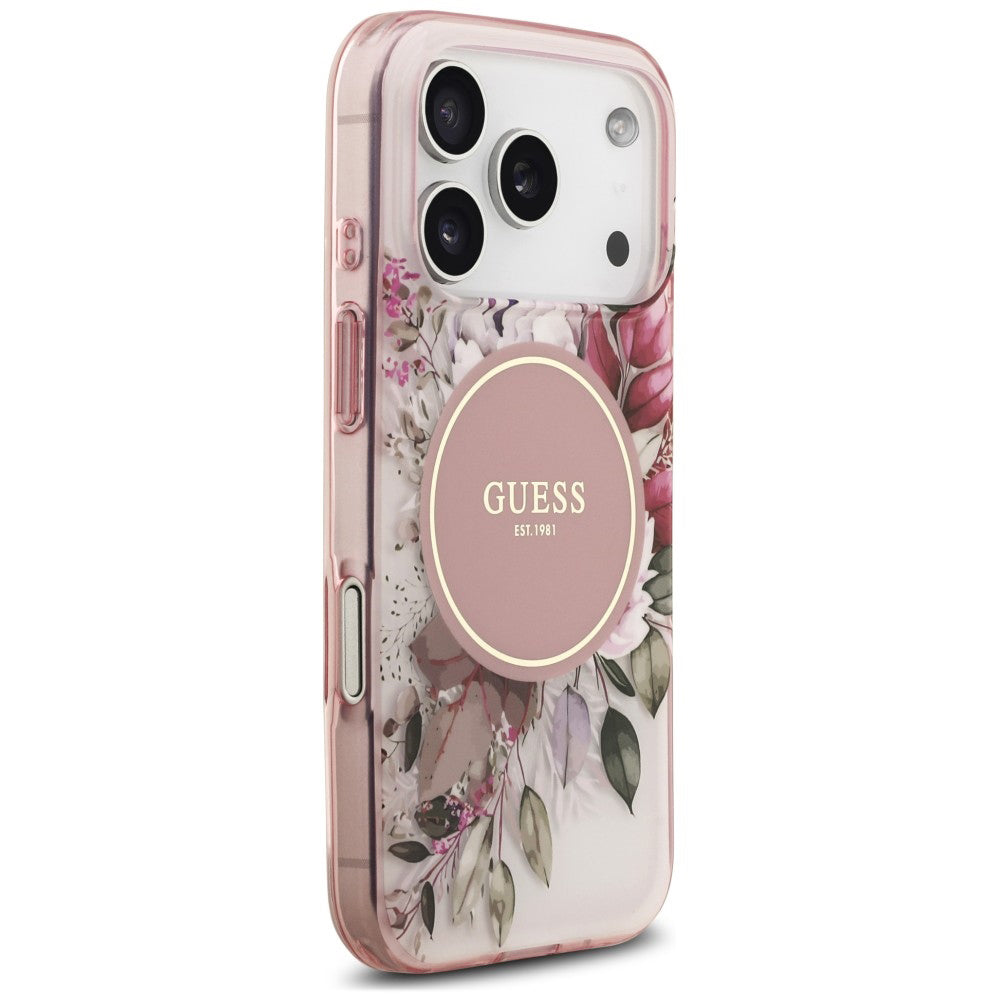 Etui MagSafe do Apple iPhone 18 Pro Max / 17 Pro Max, Guess, IML Flower & Tonal Circle, różowy