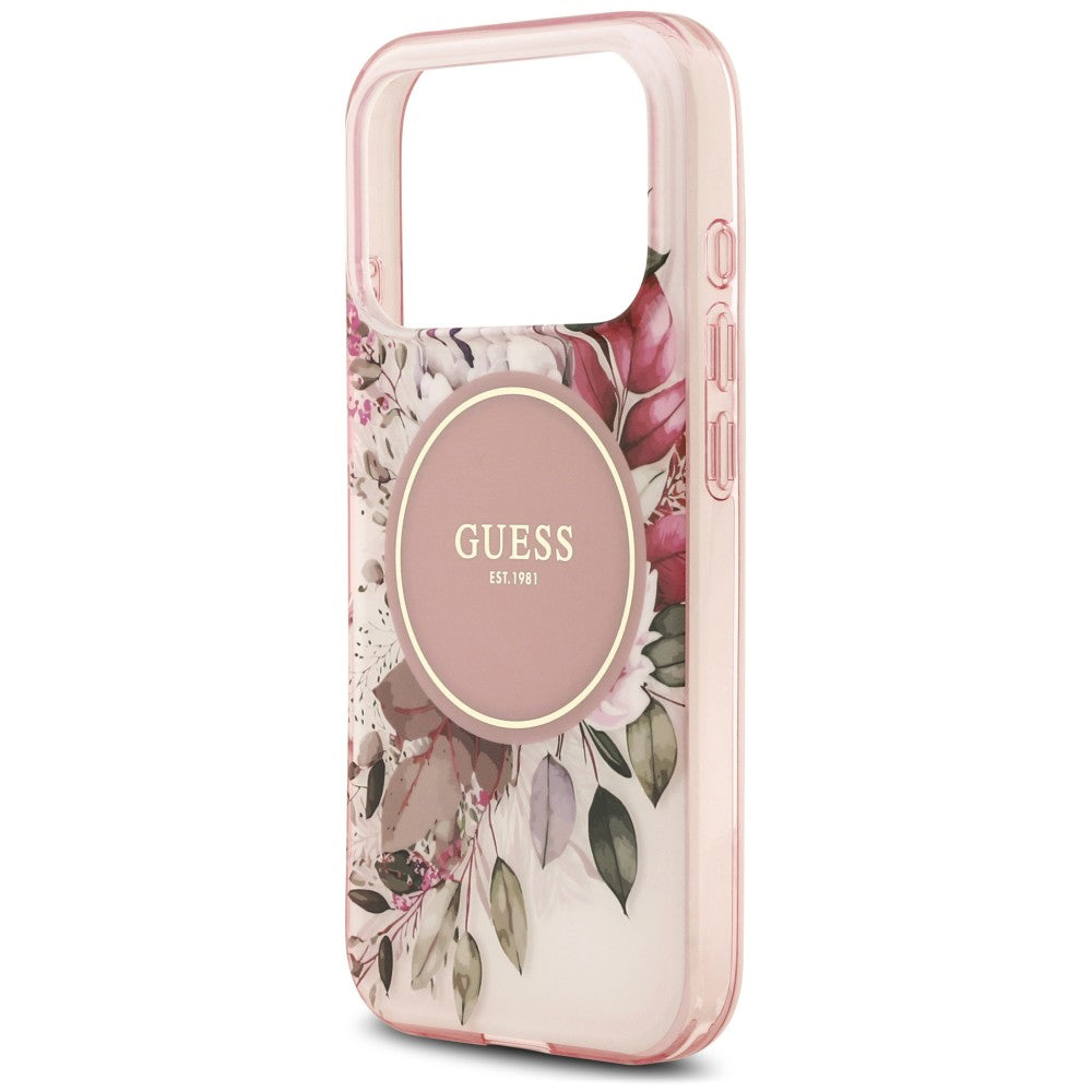 Etui MagSafe do Apple iPhone 18 Pro Max / 17 Pro Max, Guess, IML Flower & Tonal Circle, różowy