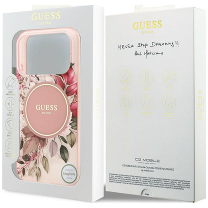 Etui MagSafe do Apple iPhone 18 Pro Max / 17 Pro Max, Guess, IML Flower & Tonal Circle, różowy