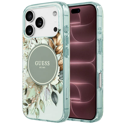 Etui MagSafe do Apple iPhone 18 Pro Max / 17 Pro Max, Guess, IML Flower & Tonal Circle, zielone