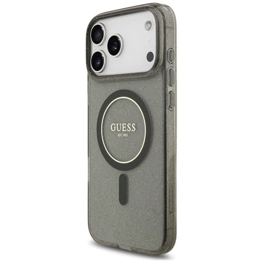 Etui MagSafe do Apple iPhone 18 Pro Max / 17 Pro Max, Guess, IML Glitter with Pearl Strap, czarne