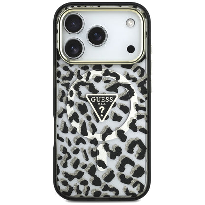 Etui MagSafe do Apple iPhone 18 Pro Max / 17 Pro Max, Guess, Leopard Glitter Triangle Logo, czarne