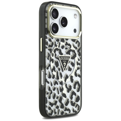Etui MagSafe do Apple iPhone 18 Pro Max / 17 Pro Max, Guess, Leopard Glitter Triangle Logo, czarne