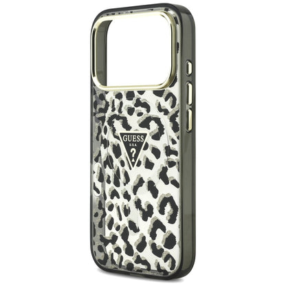 Etui MagSafe do Apple iPhone 18 Pro Max / 17 Pro Max, Guess, Leopard Glitter Triangle Logo, czarne