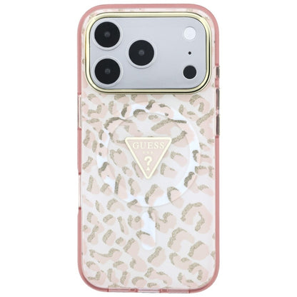 Etui MagSafe do Apple iPhone 18 Pro Max / 17 Pro Max, Guess, Leopard Glitter Triangle Logo, Różowe