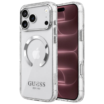 Etui MagSafe do Apple iPhone 18 Pro Max / 17 Pro Max, Guess, Metal Outline, Srebrne
