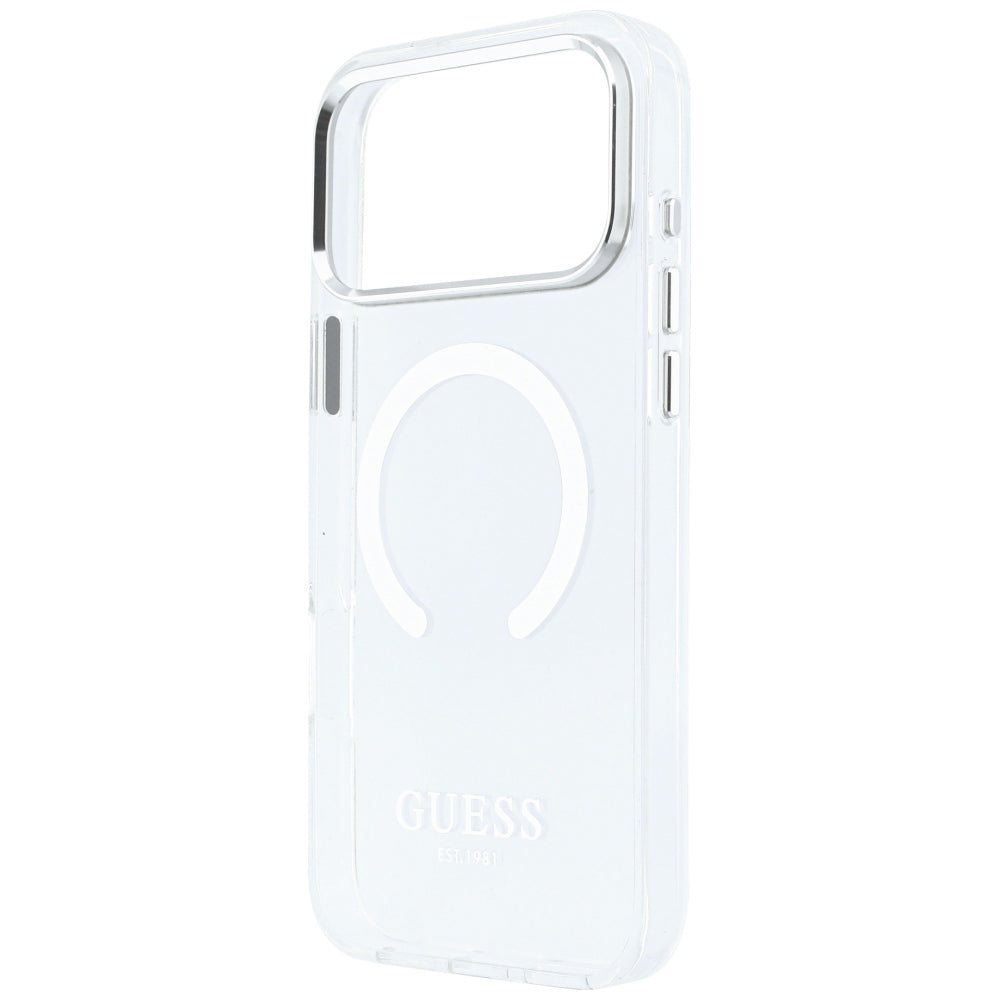 Etui MagSafe do Apple iPhone 18 Pro Max / 17 Pro Max, Guess, Metal Outline, Srebrne