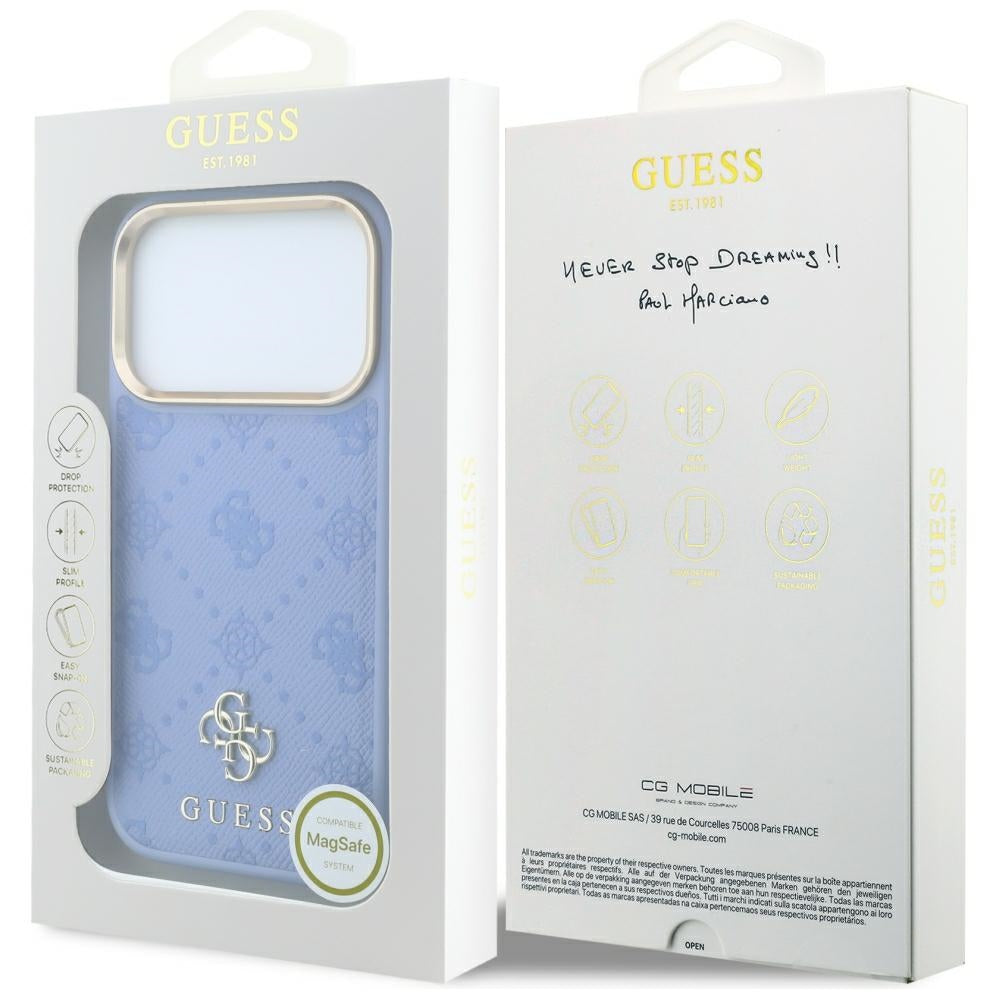 Etui MagSafe do Apple iPhone 18 Pro Max / 17 Pro Max, Guess, Peony 4G Small Logo, Bleu